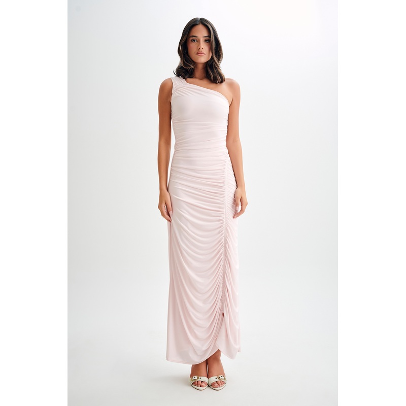 Capri Gathered Slinky Maxi Dress – Powder Pink XXS