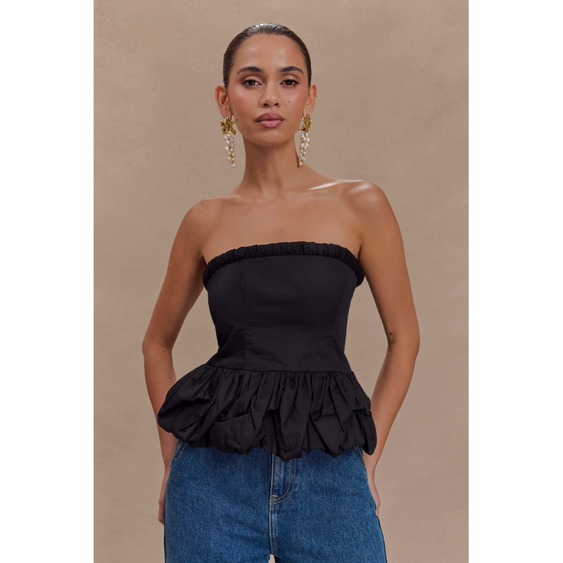 Cora Ruched Strapless Top – Black XXS