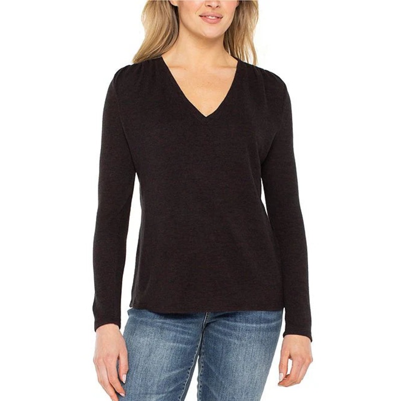 Liverpool Long Sleeve V-Neck Top XSmall Java Melange