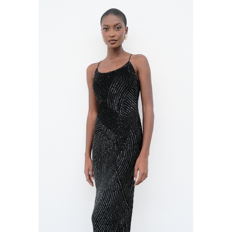 Tierra Sequin Maxi Dress – Black XXS