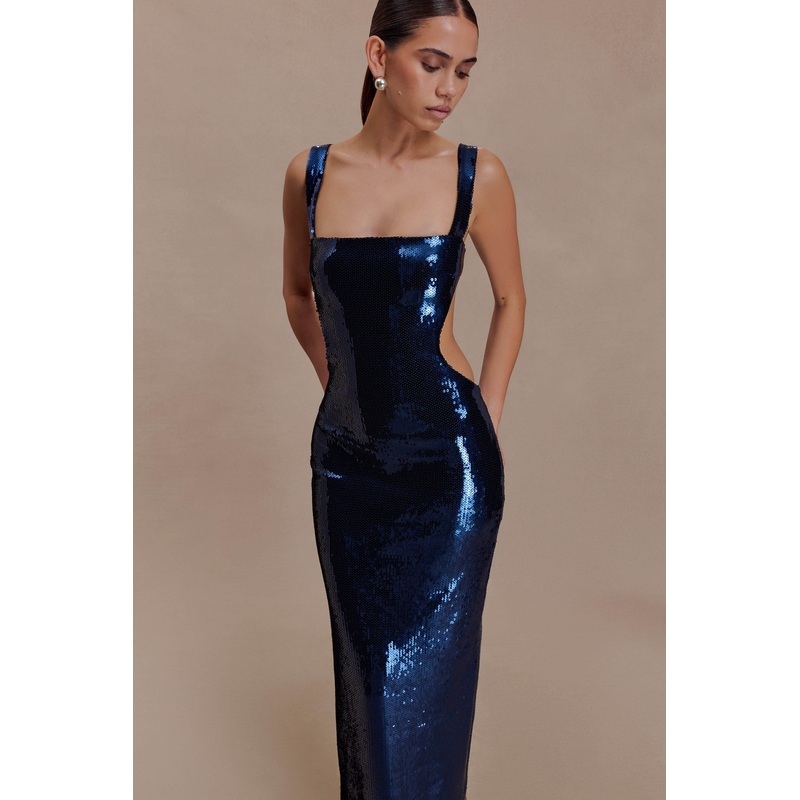 Adoria Sequin Cut Out Maxi Dress – Navy XXS