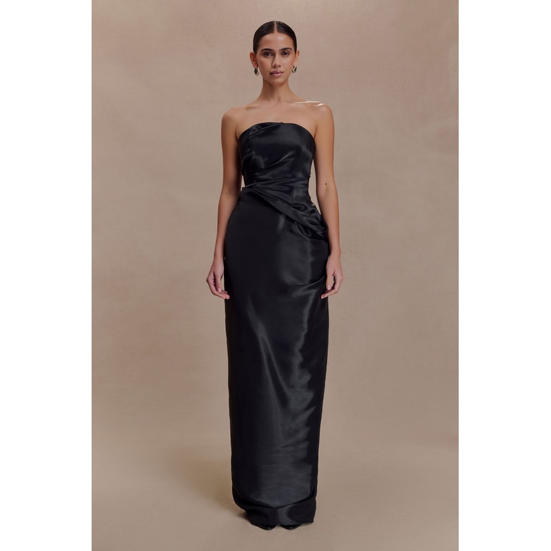 Calliope Strapless Organza Maxi Dress – Black XXS