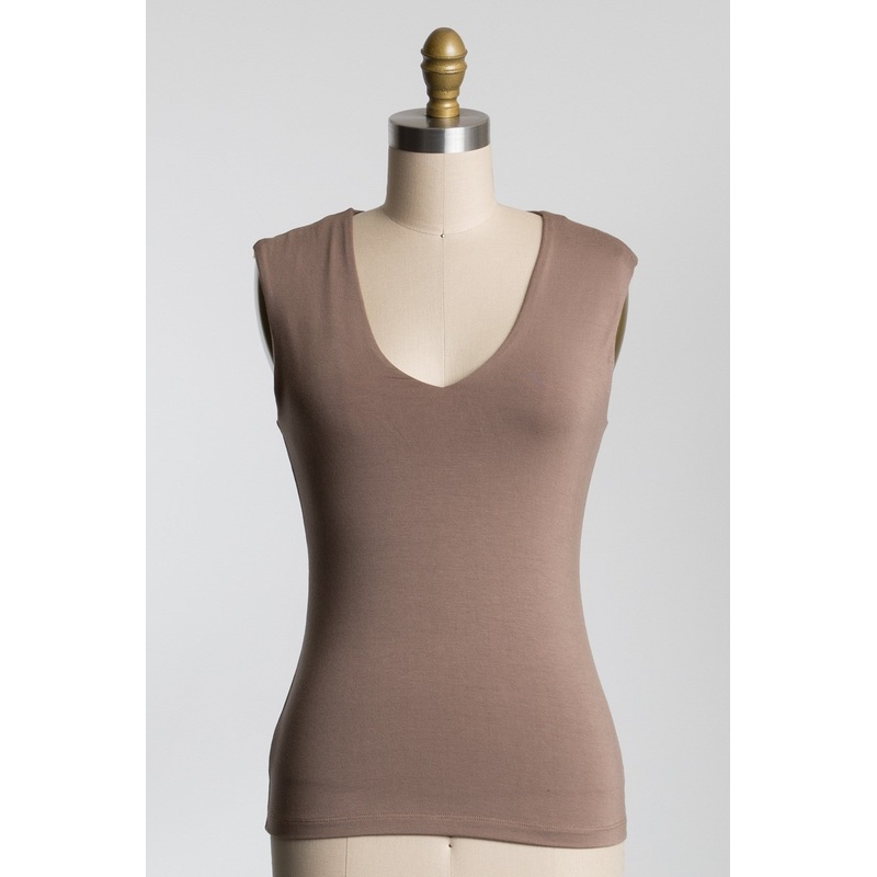 Double Layer Knit Rib Top LT Mocha Small