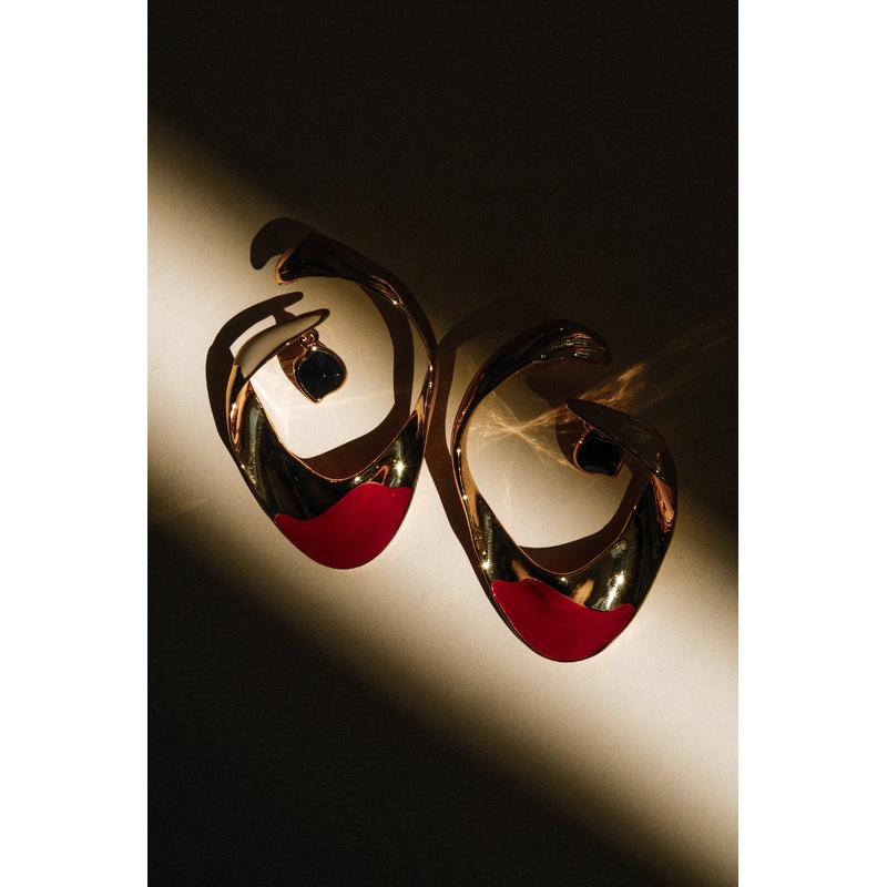 Marna Large Hoop Earrings With Stones – Gold ONE SIZE