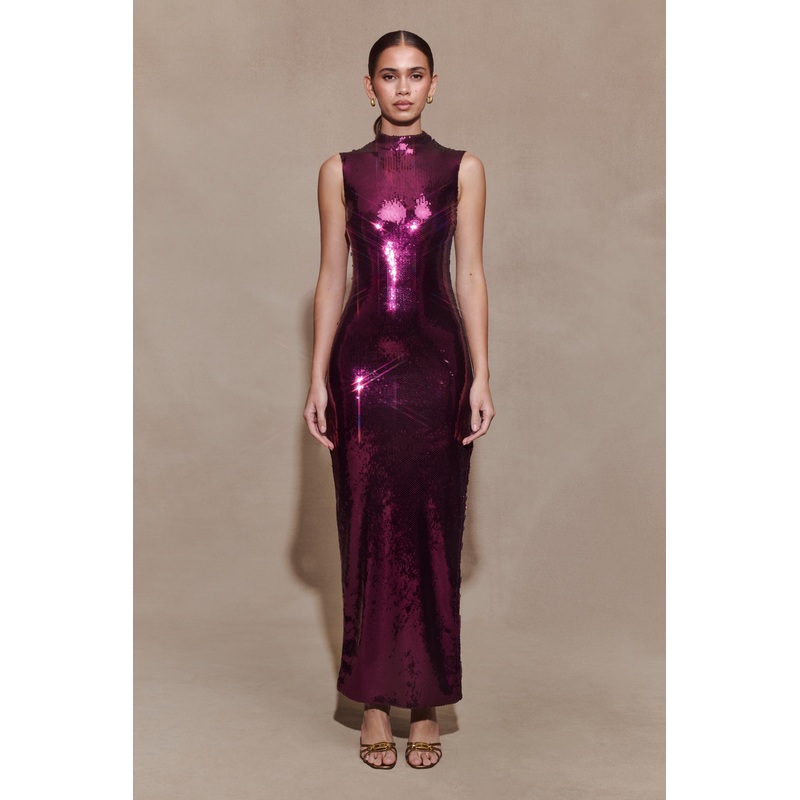 Veronica Sequin Midi Dress – Plum XXS