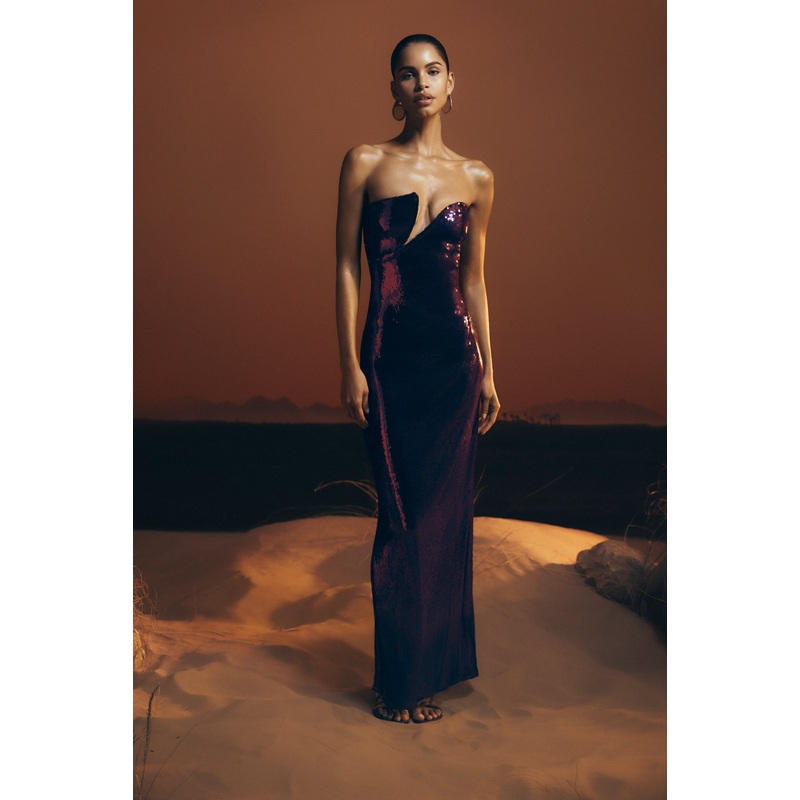 Winston Strapless Sequin Maxi Dress – Plum XXS