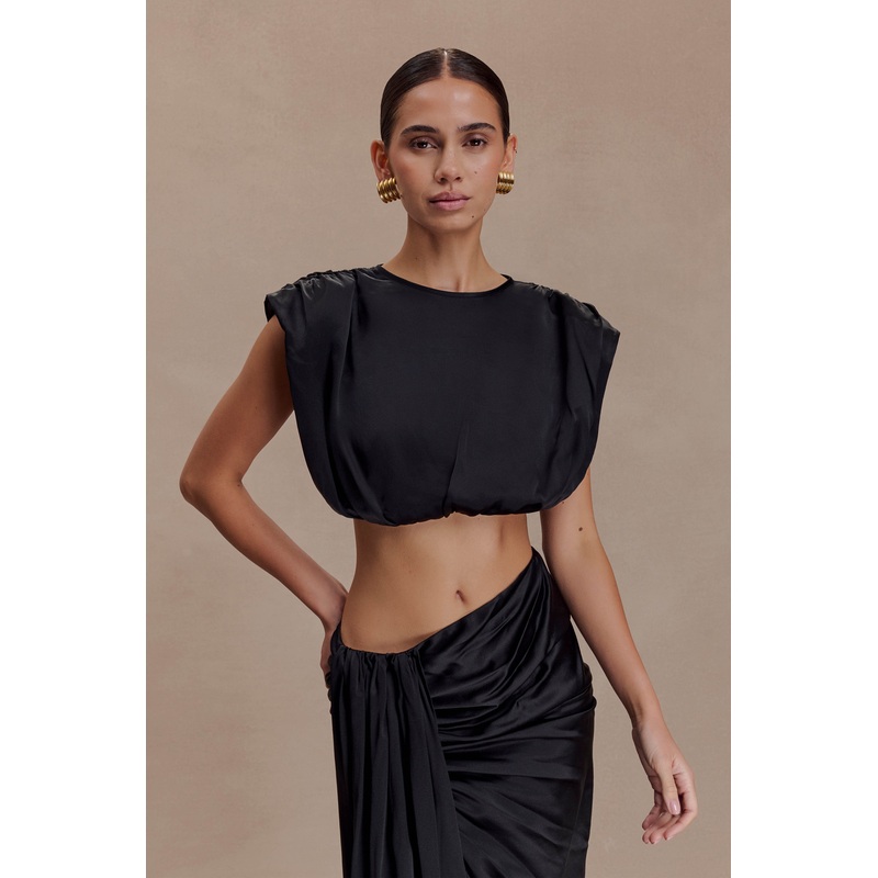 Zendaya Silk Crop Top – Black XXS