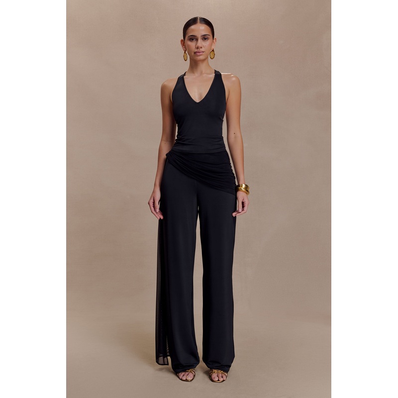 Aspyn Slinky Gathered Wide Leg Pants – Black XXS