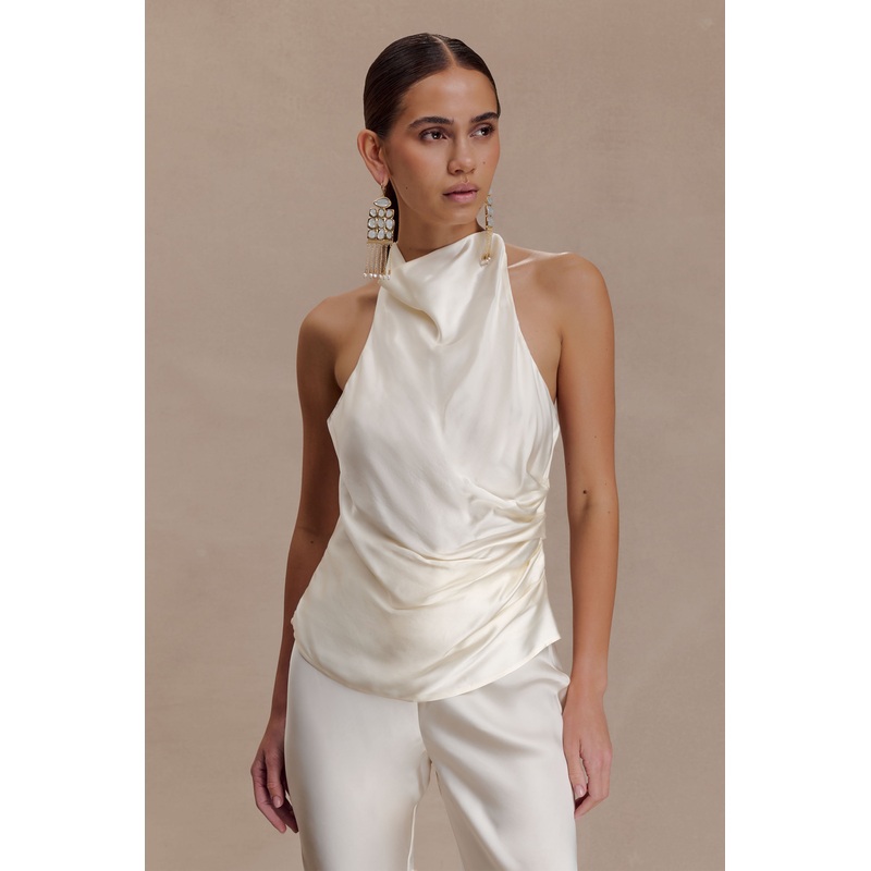 Bianca Satin Halter Top – Ivory XXS