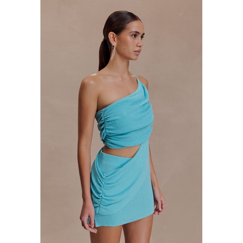 Corah Drape Knit Top – Cyan Blue XXS