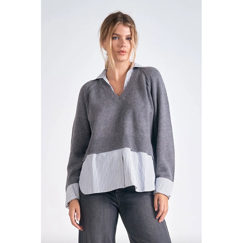 Elan Long Sleeve Sweater Shirt Combo Small Grey/Black