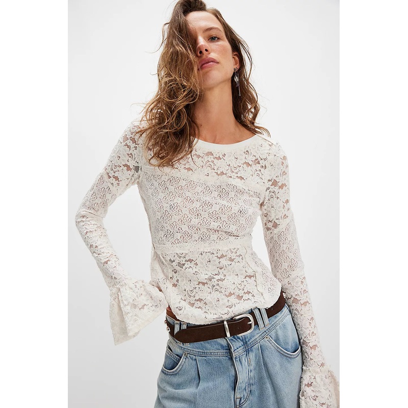 Free People Lace Layering Long Sleeve Sugar Swizzle Xsmall