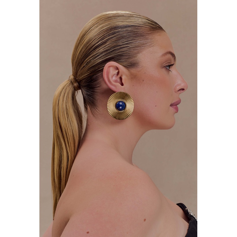 Maisie Round Gemstone Earrings – Gold ONE SIZE
