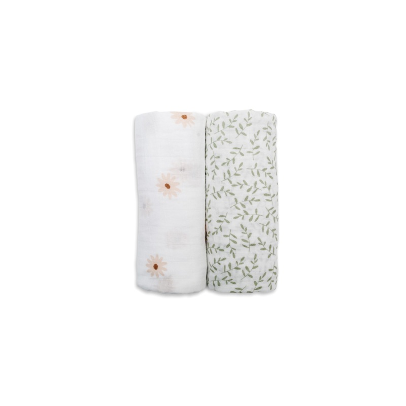 2pk Daisies/Greenery Swaddles O/S