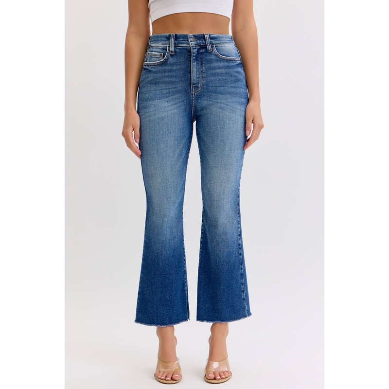 High Rise Crop Flare Jeans Dark 1