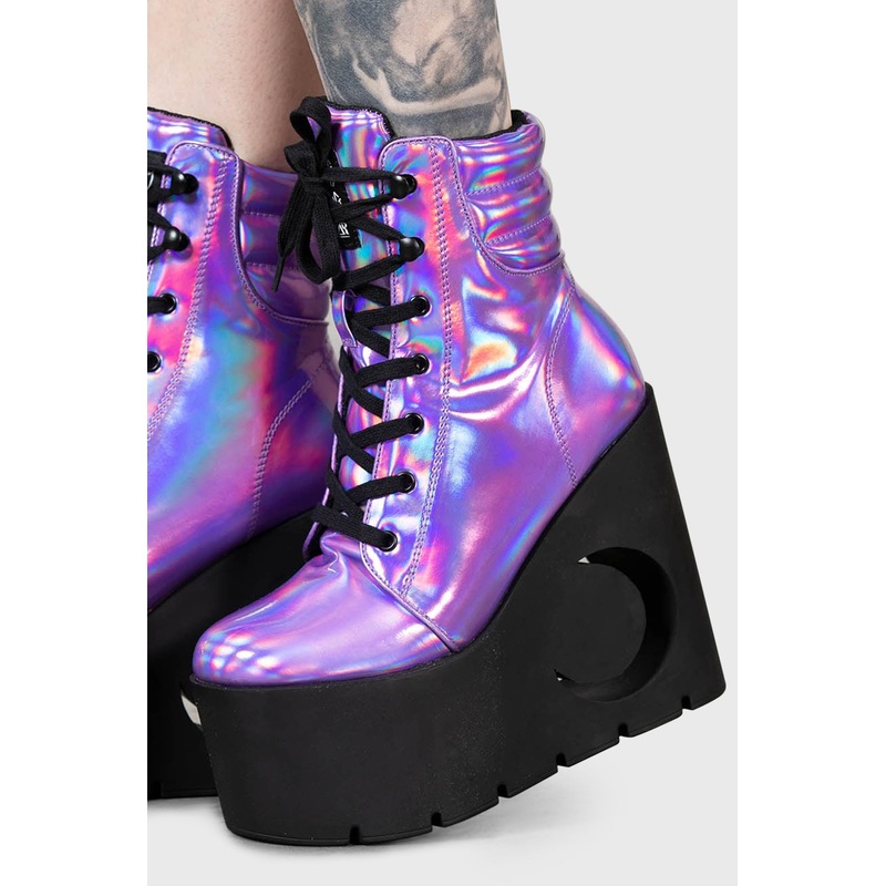 Diana Crescent Wedge Boots [PURPLE HOLOGRAPHIC] US5 Purple 100% PU