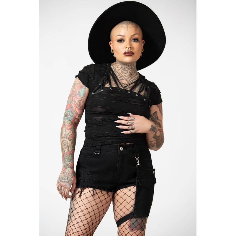 Fury Road Denim Garter Shorts XS Black 70% Cotton 30% Polyester