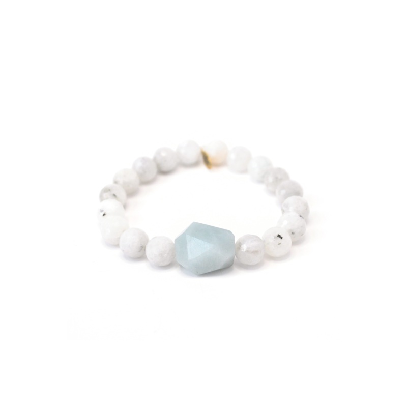 Fertility Bracelet White Moonstone Bracelet + Aquamarine Center Stone O/S
