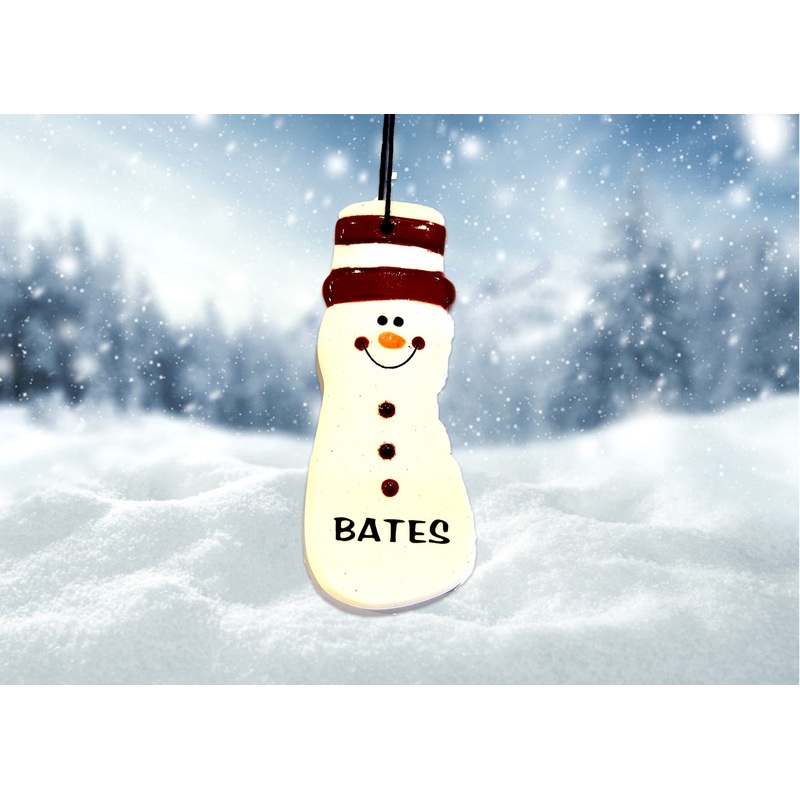 Ornament, Ceramic, Tall Snowman with striped top hat