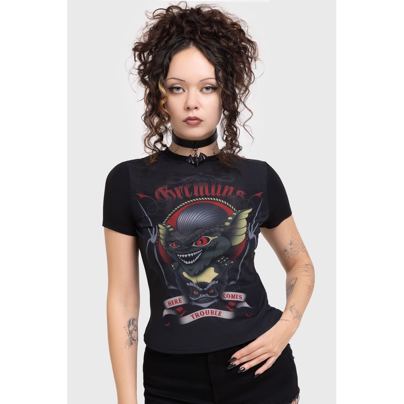 Here Comes Trouble Fitted T-Shirt XS Black 95% Viscose 5% Elastane