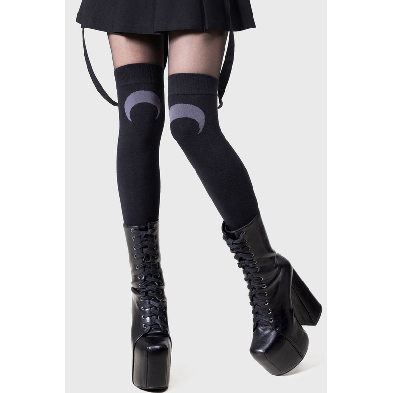 Lunaloom Knee High Socks ONE SIZE Black 65% Cotton 32% Polyamide 3% Elastane
