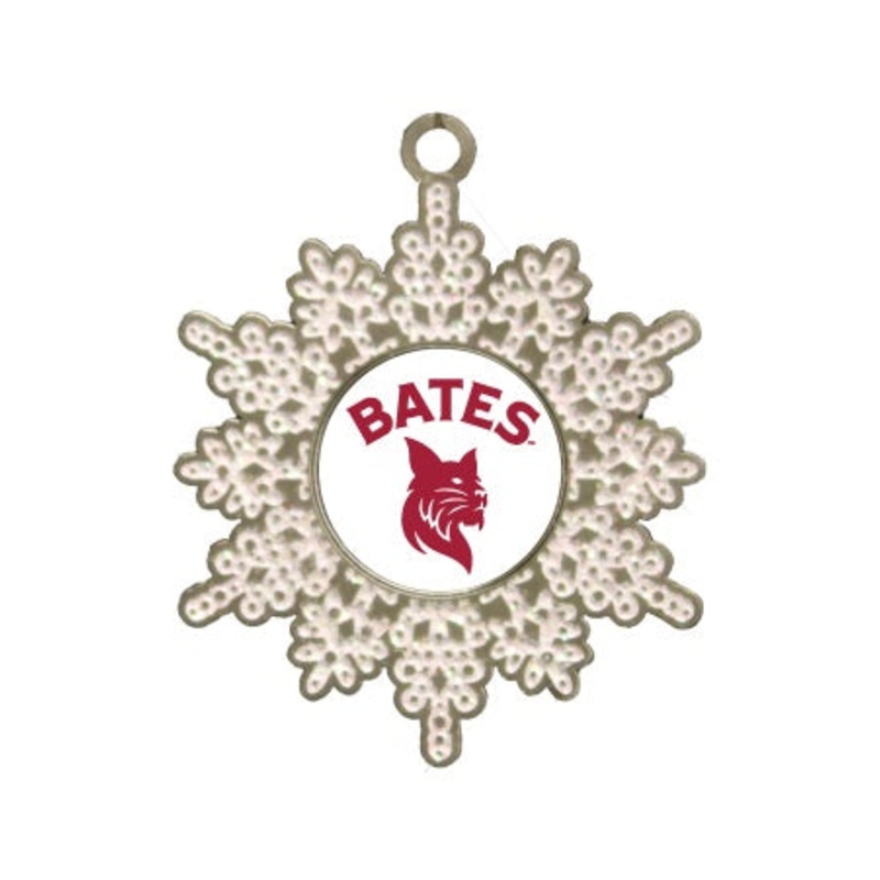 Ornament, Pewter Snowflake with BATES over Bobcat