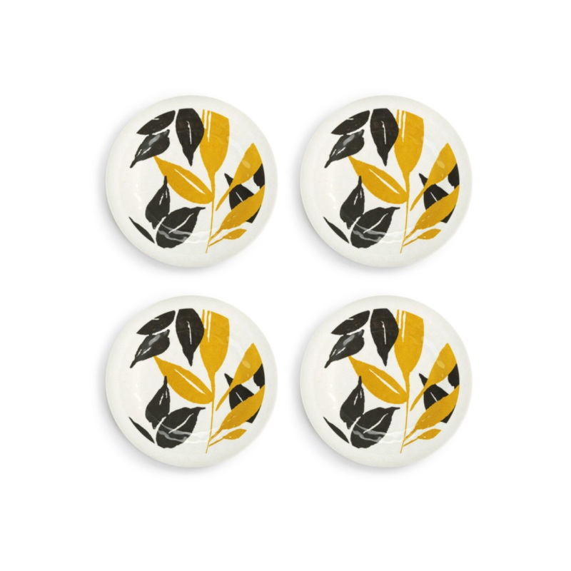 4pc Gold Grey Leaves Melamine Plates O/S