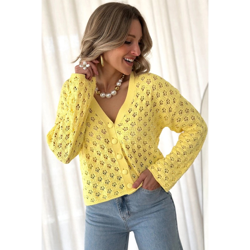 Yellow Pointelle Sweater Cardi SM