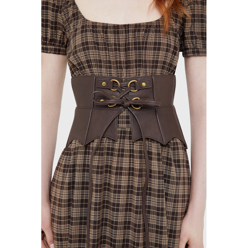 Wetland Bat Peplum Corset [BROWN] XS-S Brown 100% Polyurethane