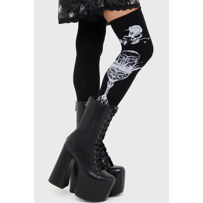 Grail Of Loathing Knee High Socks One Size Black 63% Cotton 33% Polyamide 4% Elastane