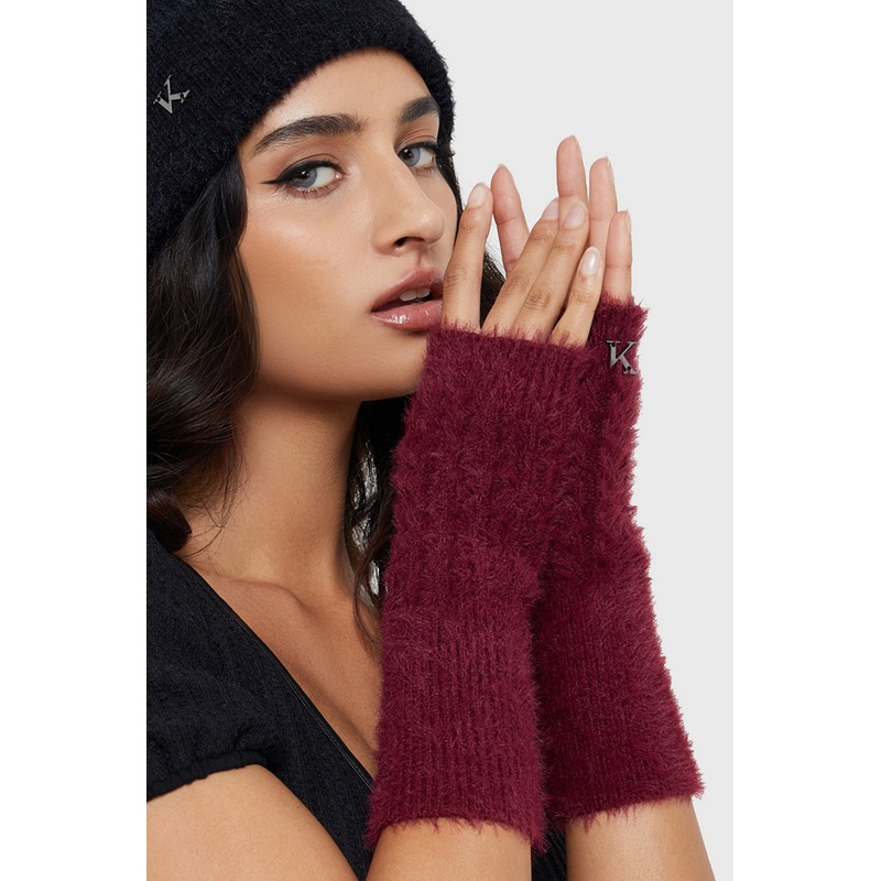 Mystic Cable Fingerless Gloves one size Red 65% Polyamide 35% Acrylic