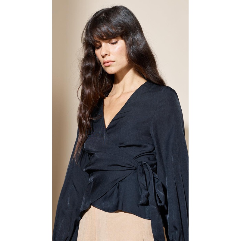 Stevie Wrap Blouse – Extra 15% Off – Final Sale XS BLACK