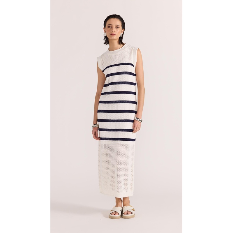 Veda Stripe Knit Midi Dress XS WHITE/NAVY STRIPE