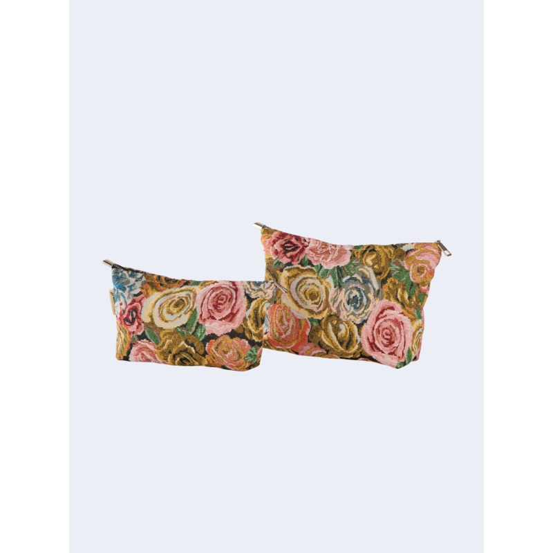 2pc Rose Floral Cosmetic Bag O/S