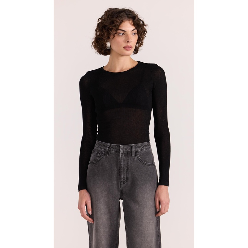 Asta Sheer Knit Top XS Black