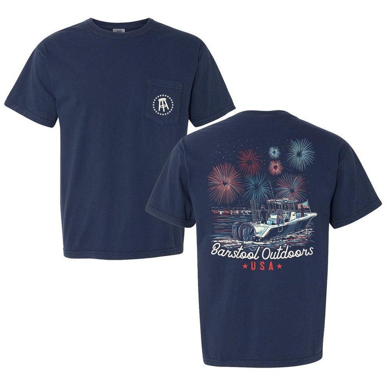 Barstool Outdoors Fireworks USA Pocket Tee Navy S