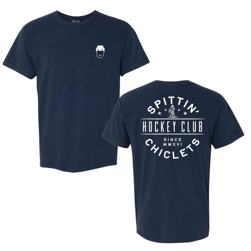 Spittin Chiclets Hockey Helmet Tee Navy S