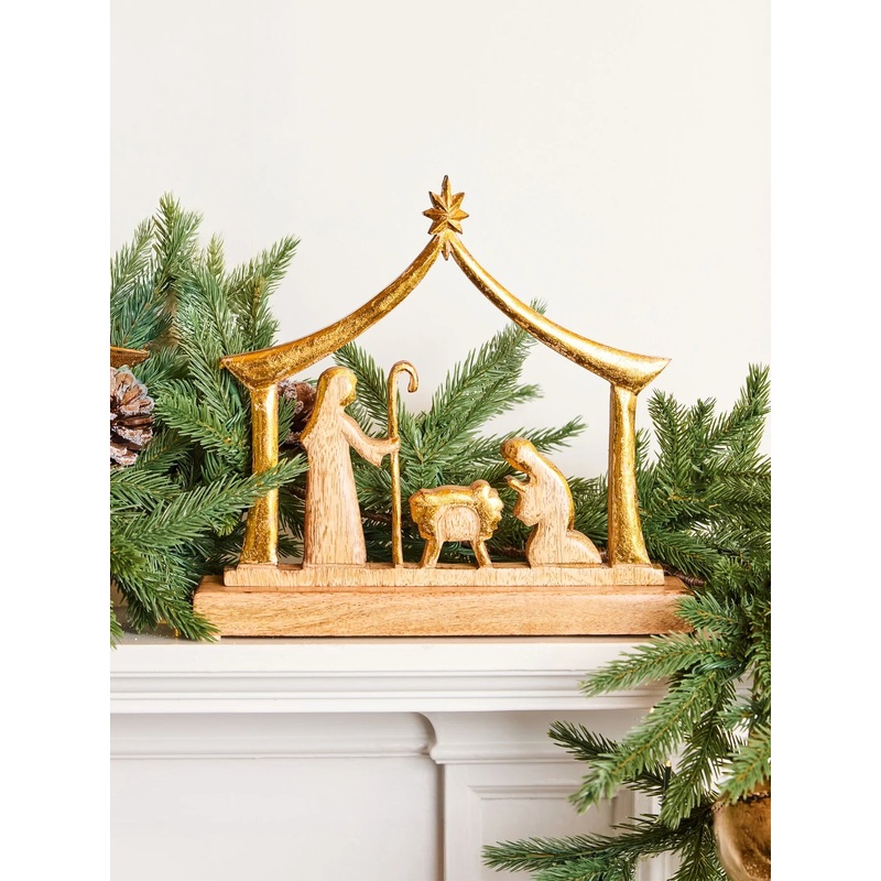 Wood Manger Nativity O/S
