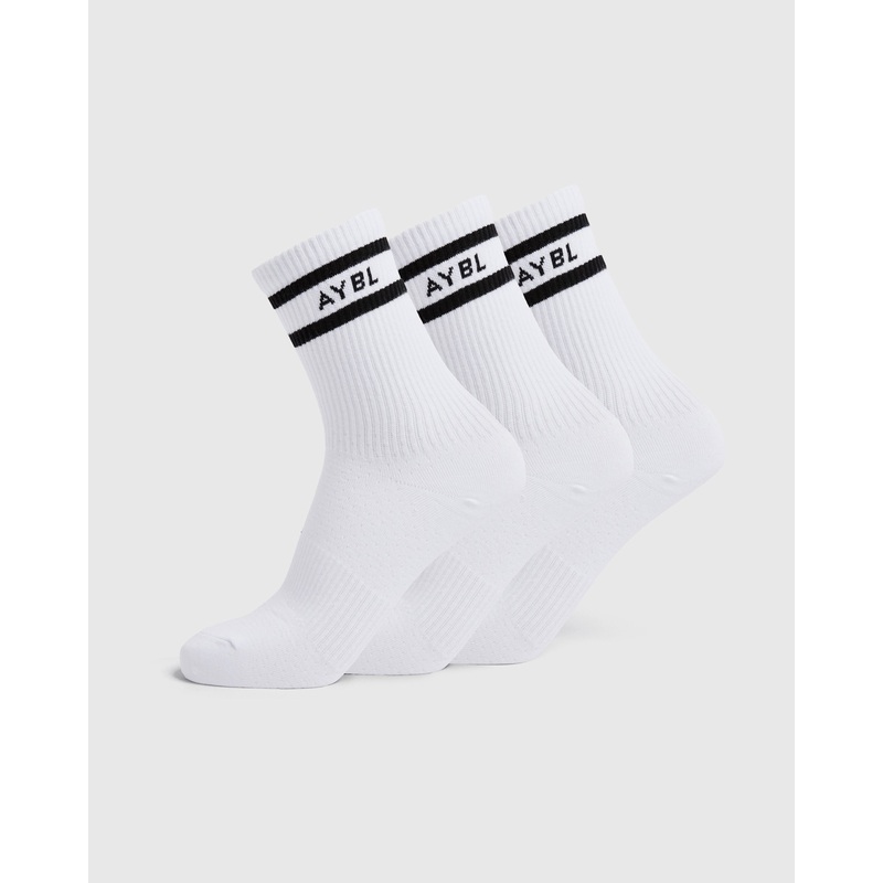 Everyday Double Stripe Crew Socks (3 Pack) – White S (UK 2-5)