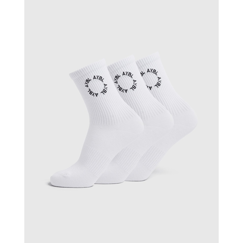 Everyday Embroidered Crew Socks (3 Pack) – White S (UK 2-5)