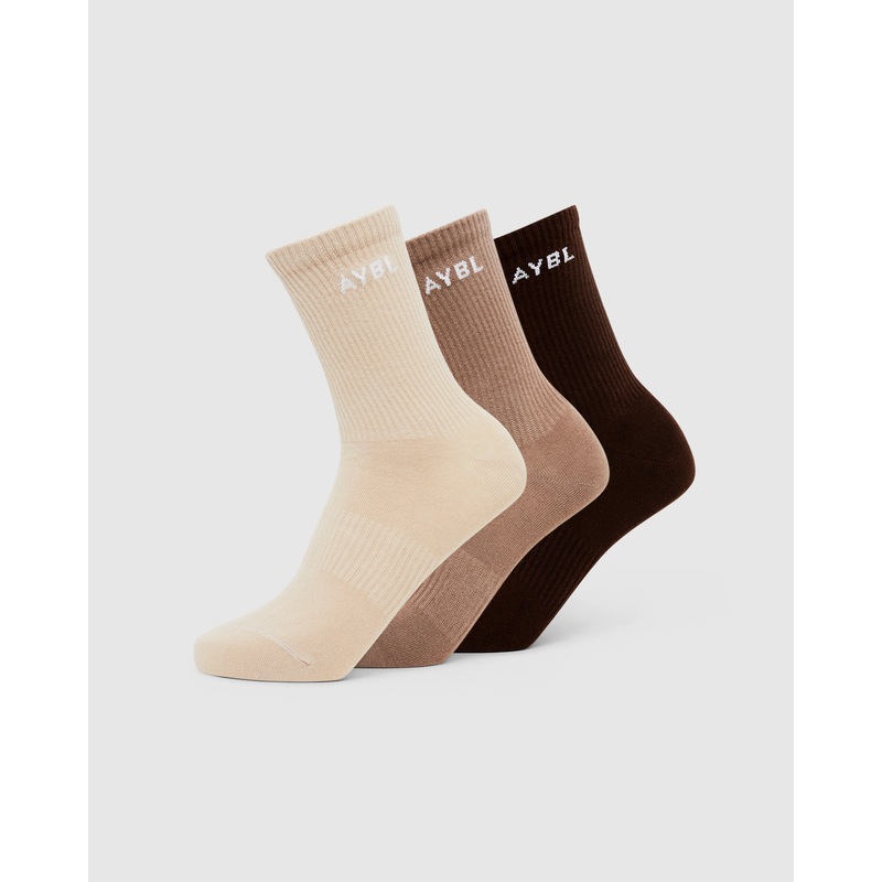 Everyday Crew Socks (3 Pack) – Nude/Mocha/Brown S (UK 2-5)