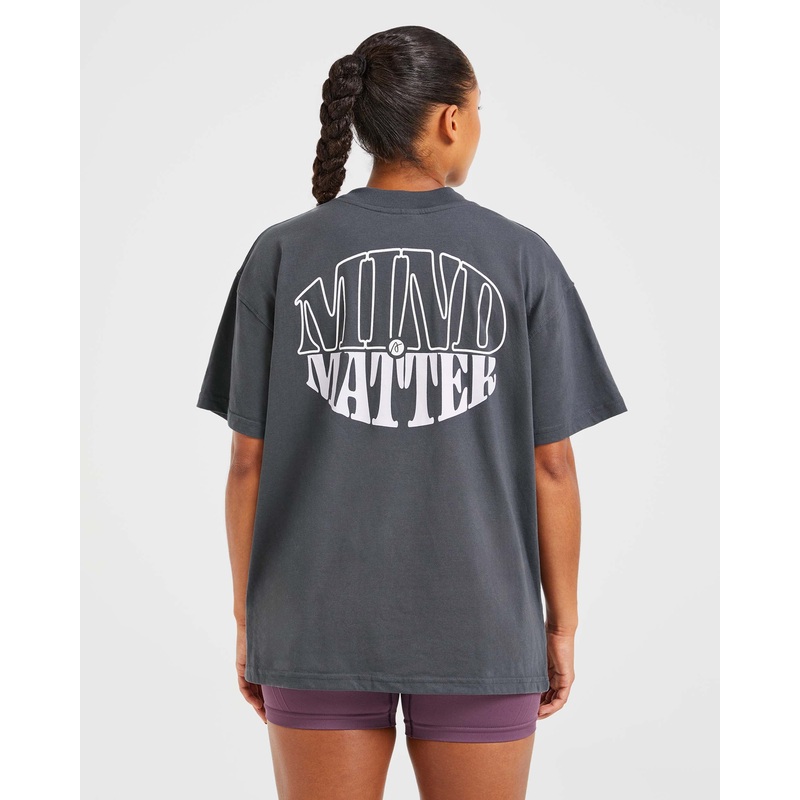 Mind Over Matter Oversized T Shirt – Charcoal/Lilac XS