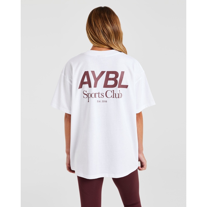 AYBL Sports Club Oversized T Shirt – White/Burgundy XS