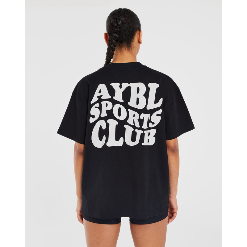 Sports Club Wavy Oversized T Shirt – Black XS