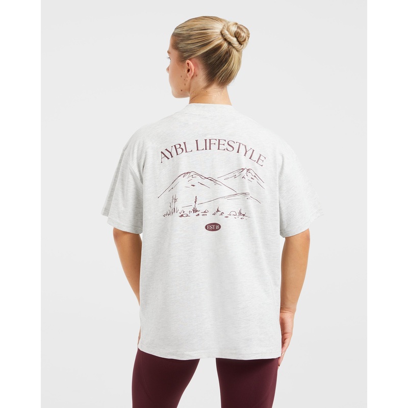 AYBL Lifestyle Oversized T Shirt – Heather Grey/Burgundy XS