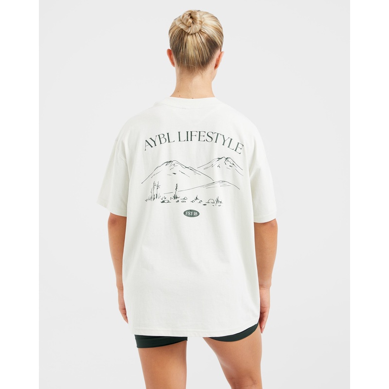 AYBL Lifestyle Oversized T Shirt – Off White/Forest XS