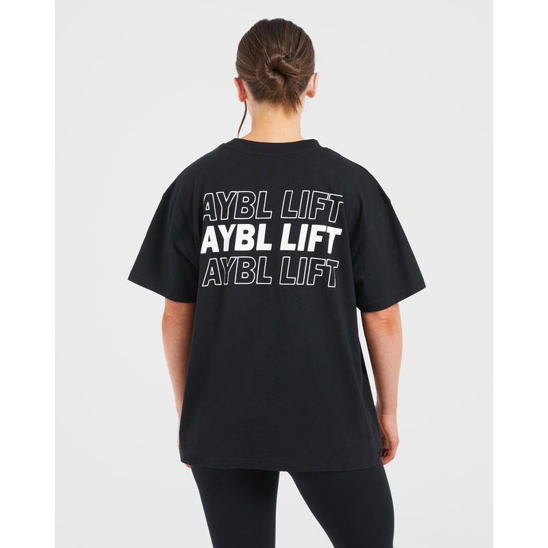 AYBL Lift Italic Oversized T Shirt – Black XS