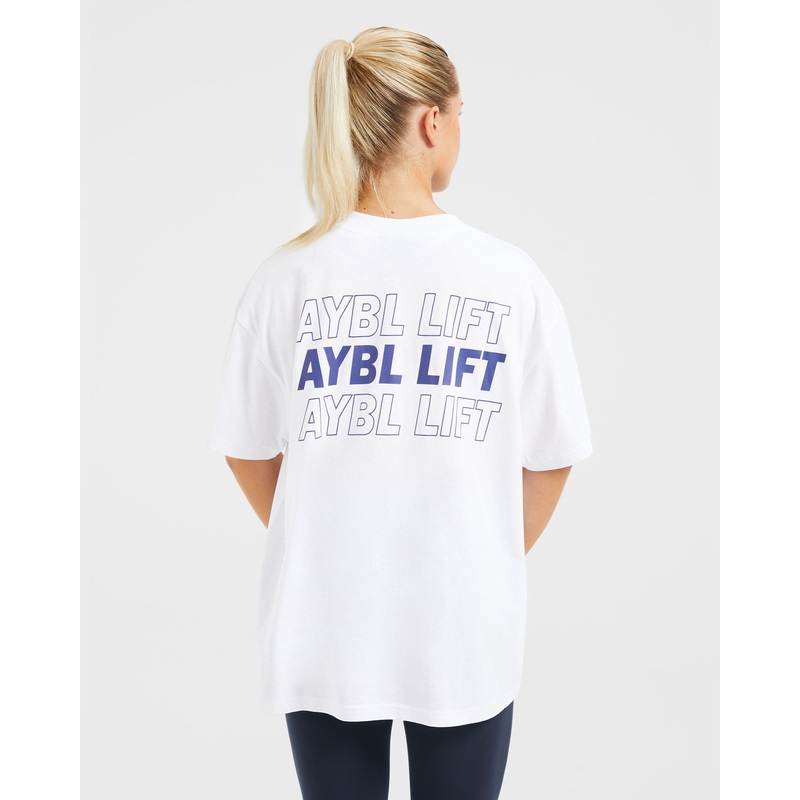 AYBL Lift Italic Oversized T Shirt – White/Navy XS