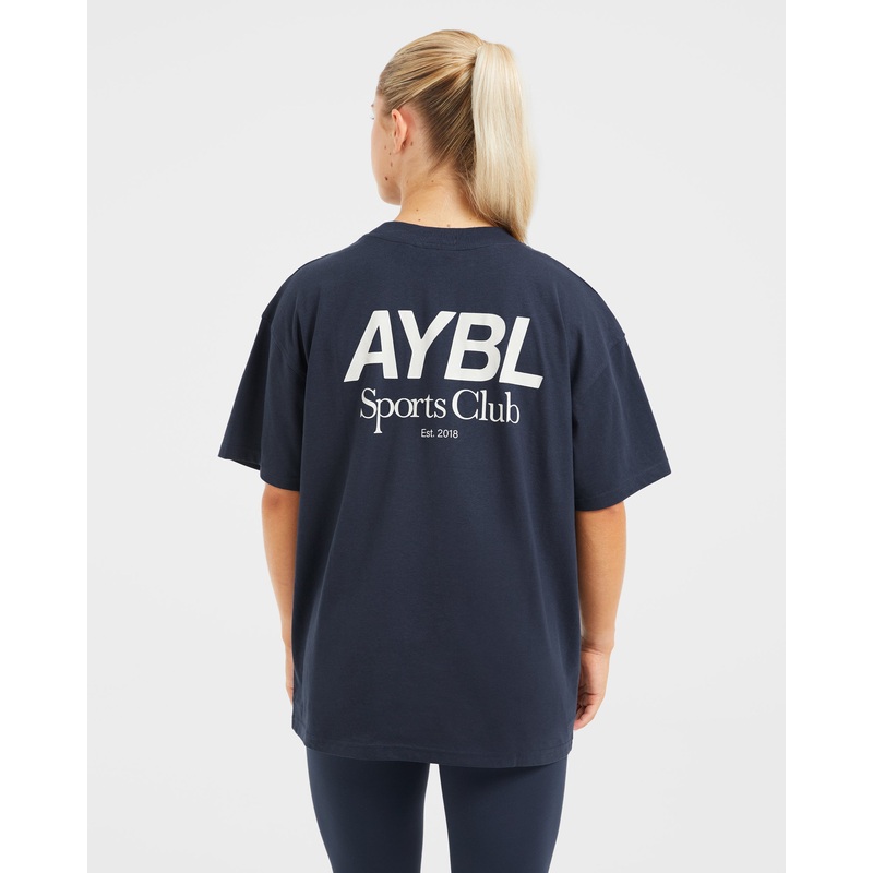 AYBL Sports Club Oversized T Shirt – Navy/Off White XS