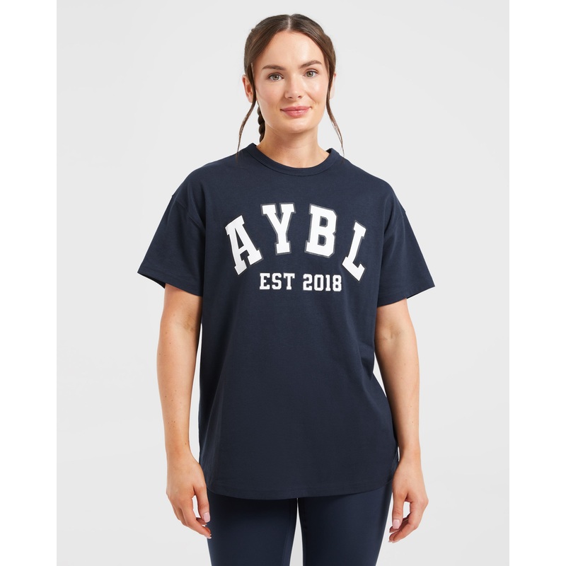 Varsity Oversized T Shirt – Navy XS